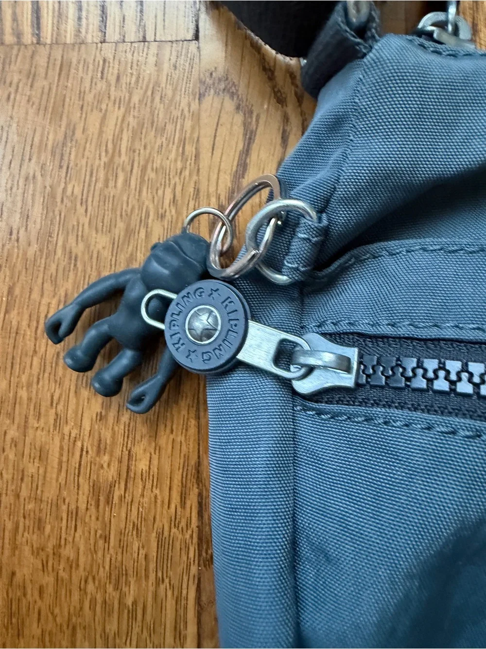 Kipling Blue Gray Nylon Crossbody Bag w/ Monkey Charm Y2K